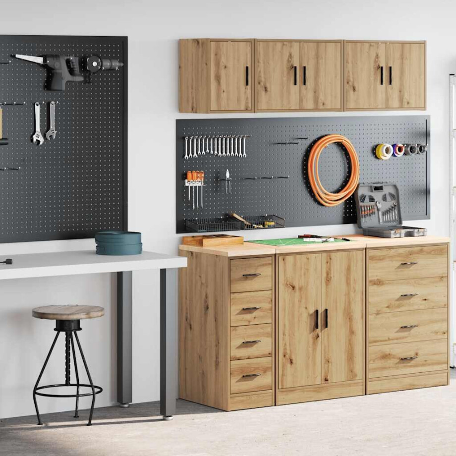 vidaXL Garagekasten 2 st bewerkt hout ambachtelijk eikenhout afbeelding 1