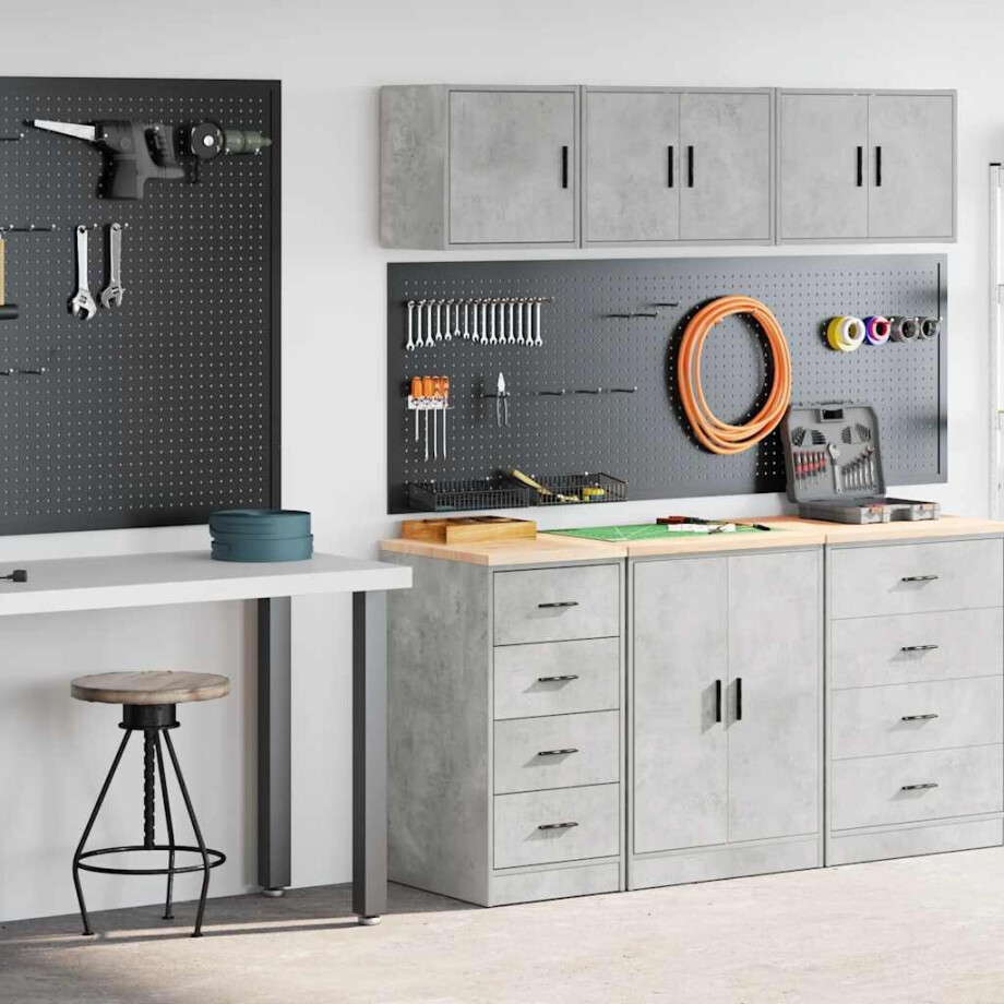 vidaXL Garagekasten 2 st bewerkt hout betongrijs afbeelding 1
