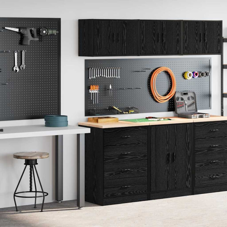 vidaXL Garagekasten 2 st spaanplaat zwart afbeelding 1