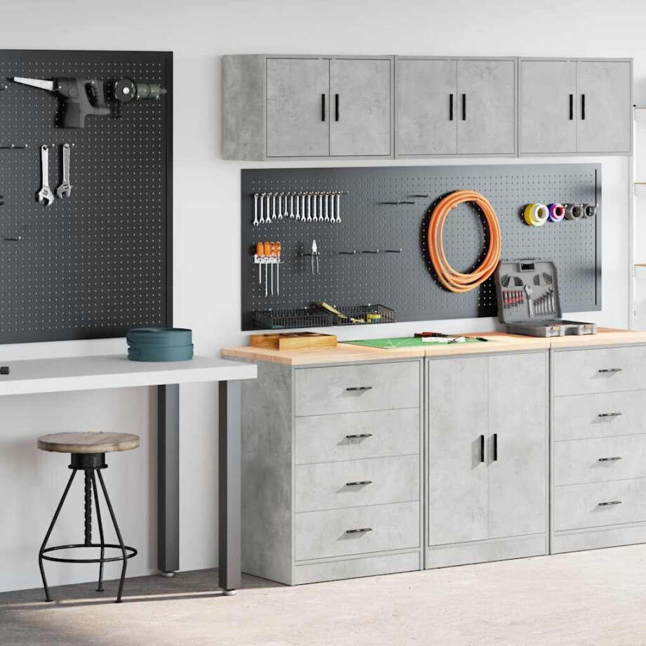 vidaXL Garagekasten 2 st bewerkt hout betongrijs afbeelding 1