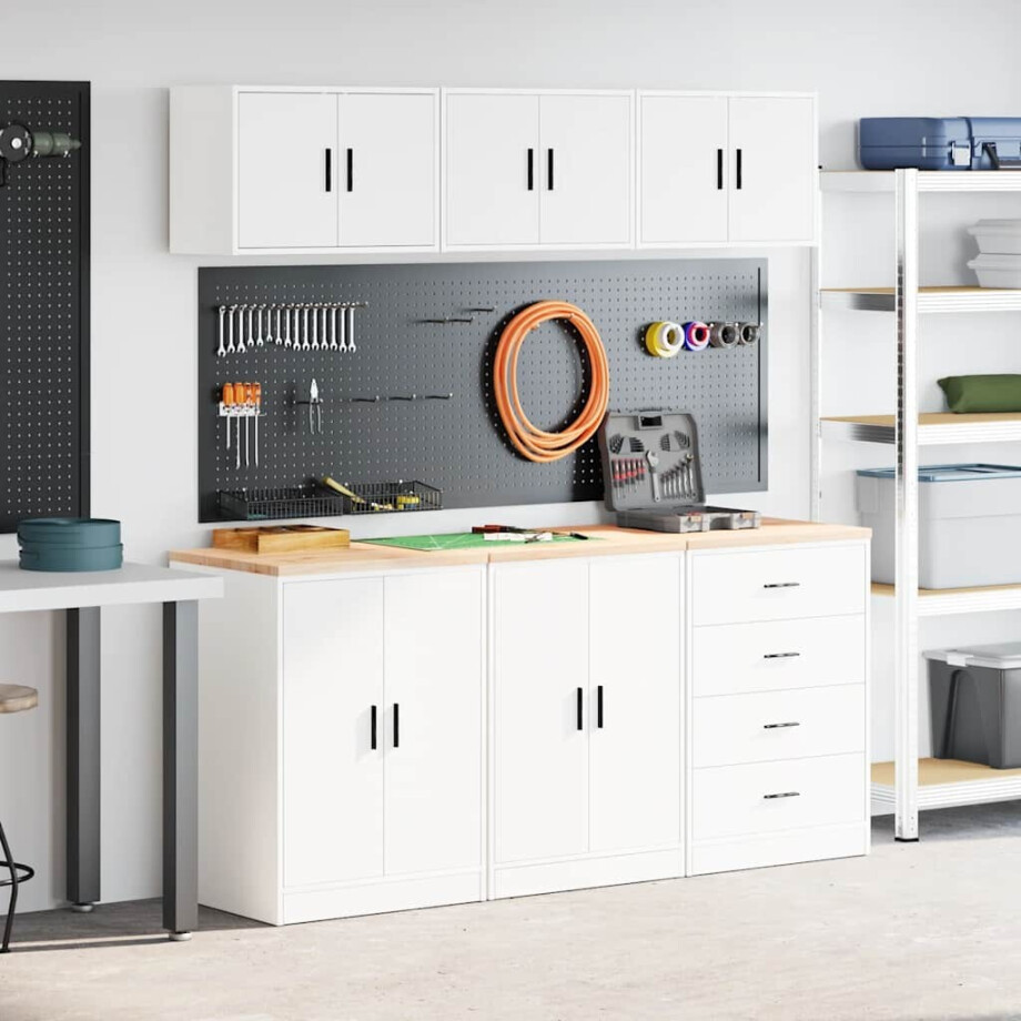 vidaXL Garagekasten 6 st spaanplaat wit afbeelding 1