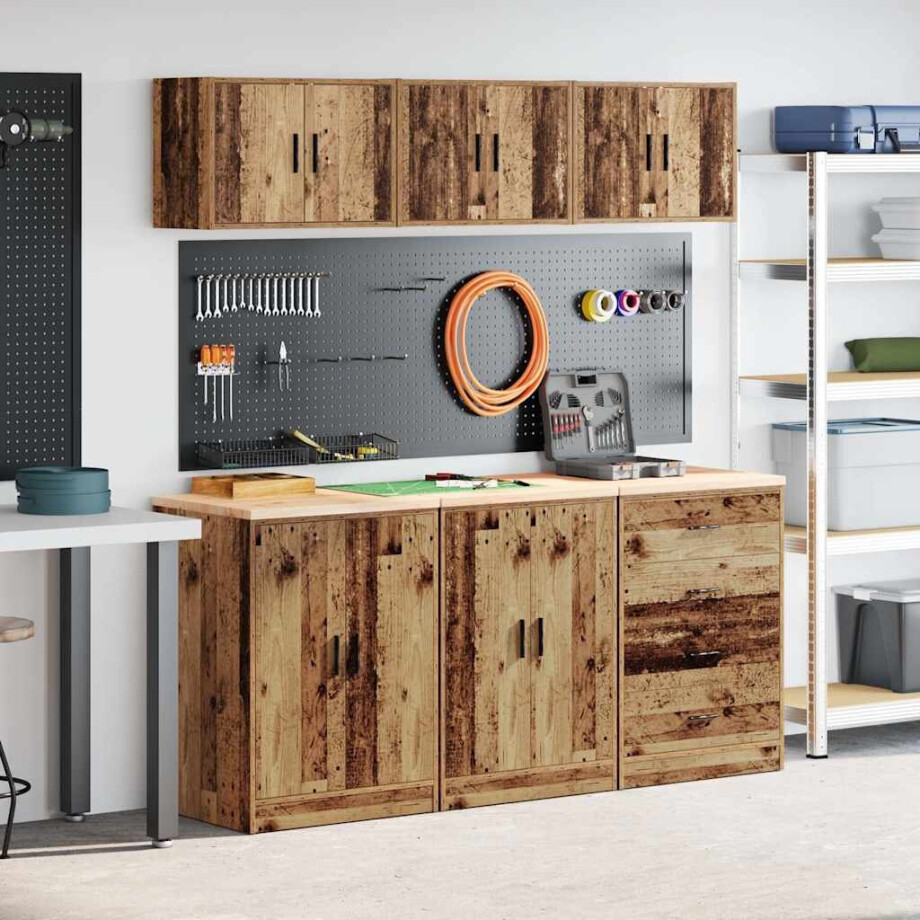 vidaXL Garagekasten 6 st bewerkt hout oud hout vidaXL Garagekasten 6 st bewerkt hout oud hout afbeelding 1