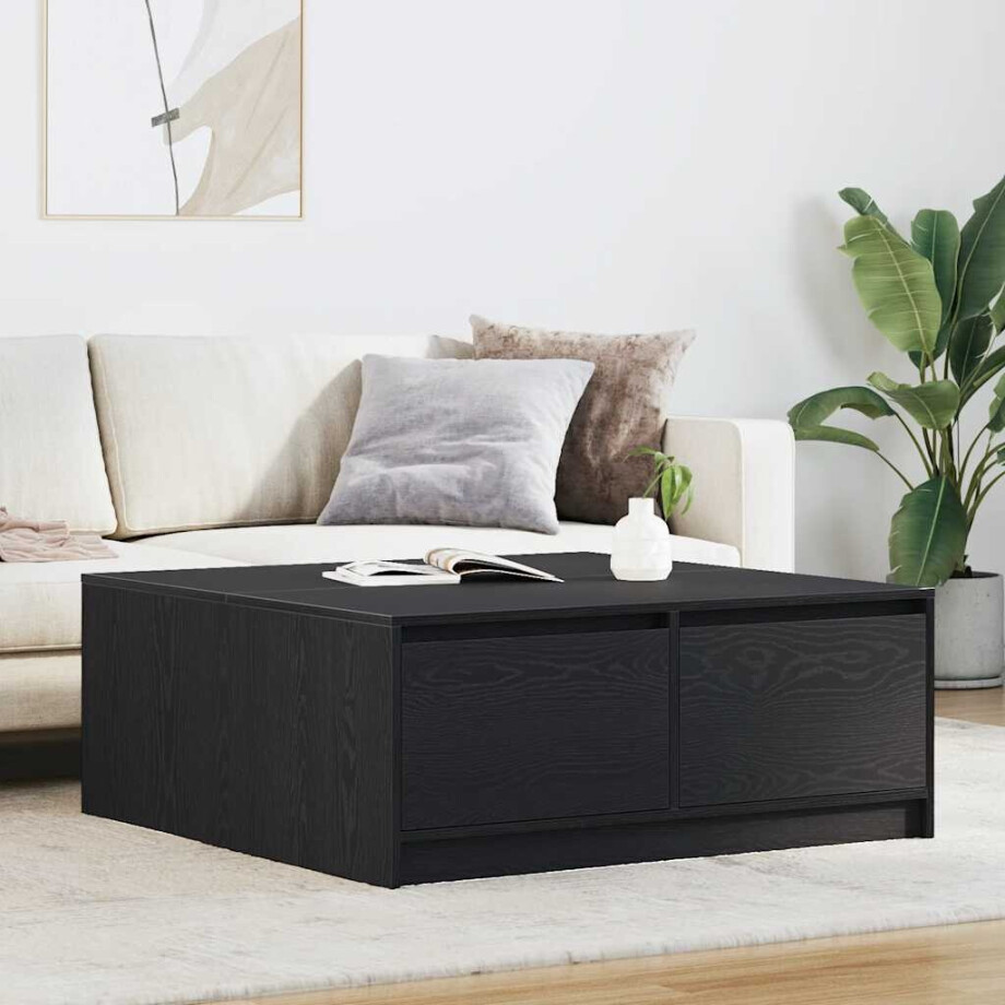 vidaXL Salontafel met lades 100x100x40 cm zwart eikenkleurig afbeelding 1