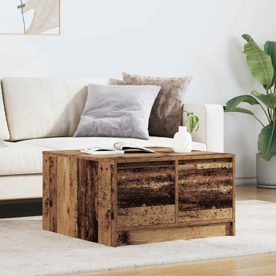 vidaXL Salontafel met lades 70,5x70x40 cm oud hout afbeelding 1