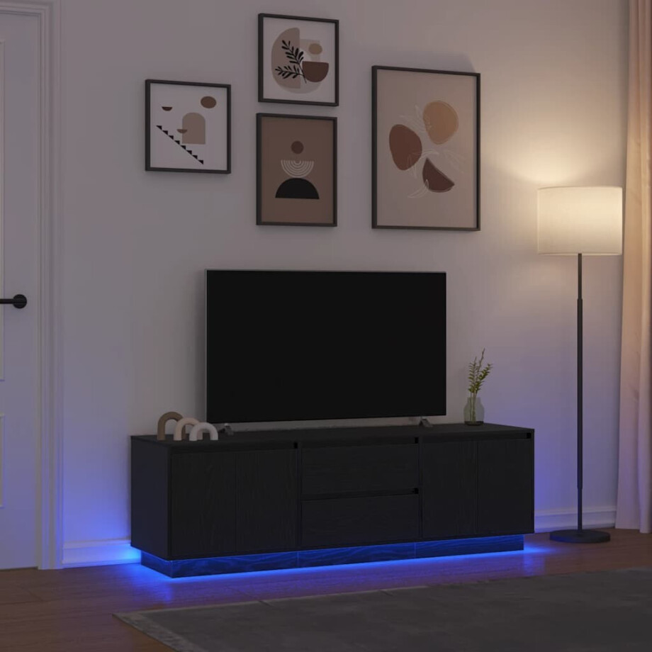 vidaXL Tv-meubel met LED-verlichting 160,5x41x50 cm zwart eikenkleurig afbeelding 1