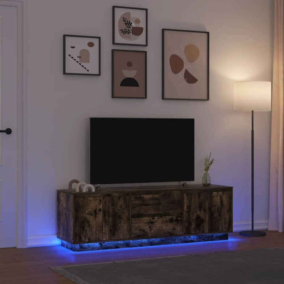 vidaXL Tv-meubel LED-verlichting 160,5x41x50 cm gerookt eikenkleurig vidaXL Tv-meubel LED-verlichting 160,5x41x50 cm gerookt eikenkleurig afbeelding 1