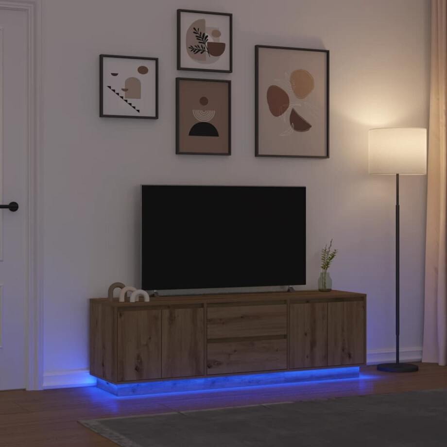 vidaXL Tv-meubel met LED-verlichting 160,5x41x50 cm artisanaal eiken afbeelding 1