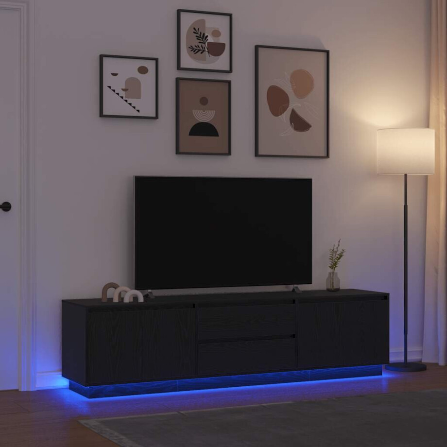 vidaXL Tv-meubel met LED-verlichting 193,5x41x50 cm zwart eikenkleurig afbeelding 1