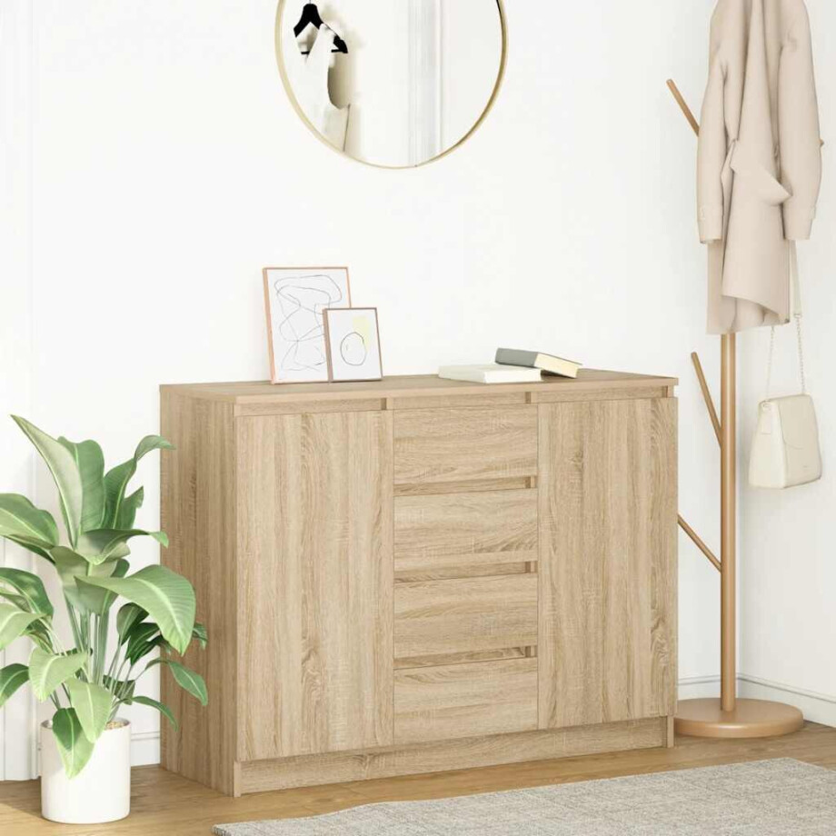 vidaXL Dressoir met lades 100,5x35x76cm spaanplaat sonoma eikenkleurig afbeelding 1