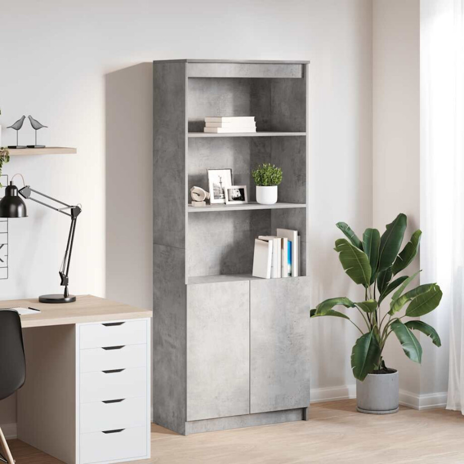 vidaXL Hoge kast 70x35x180 cm bewerkt hout betongrijs afbeelding 1