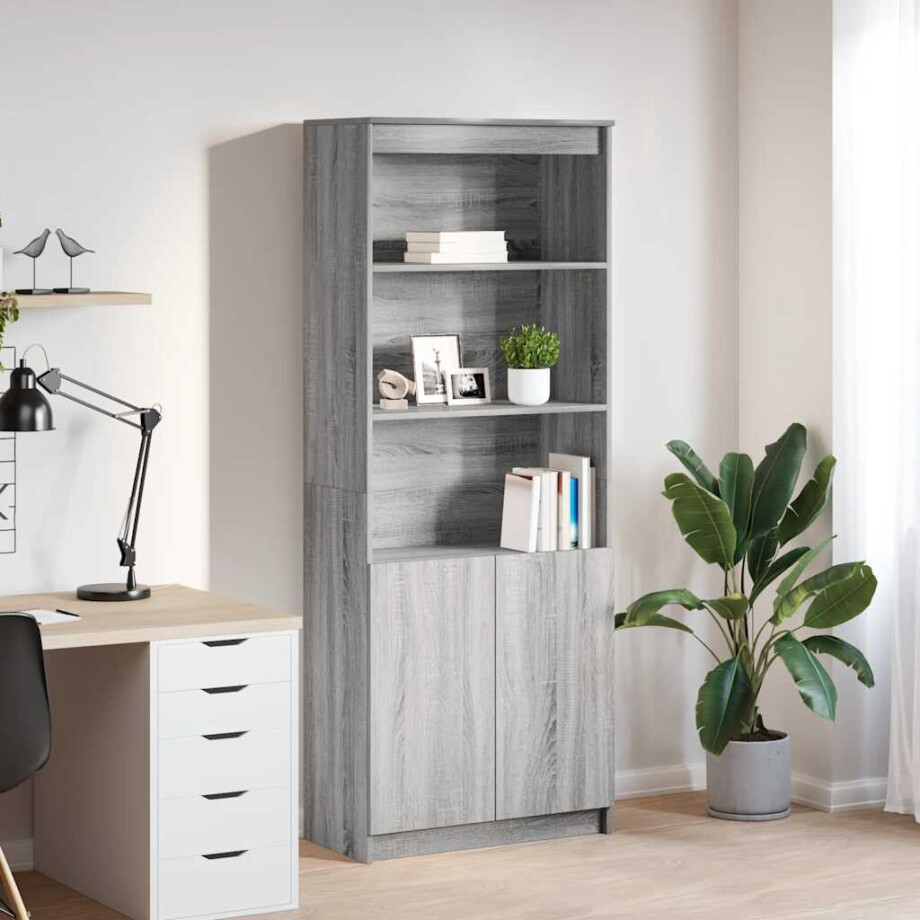 vidaXL Hoge kast 70x35x180 cm bewerkt hout grijs sonoma eikenkleurig afbeelding 1