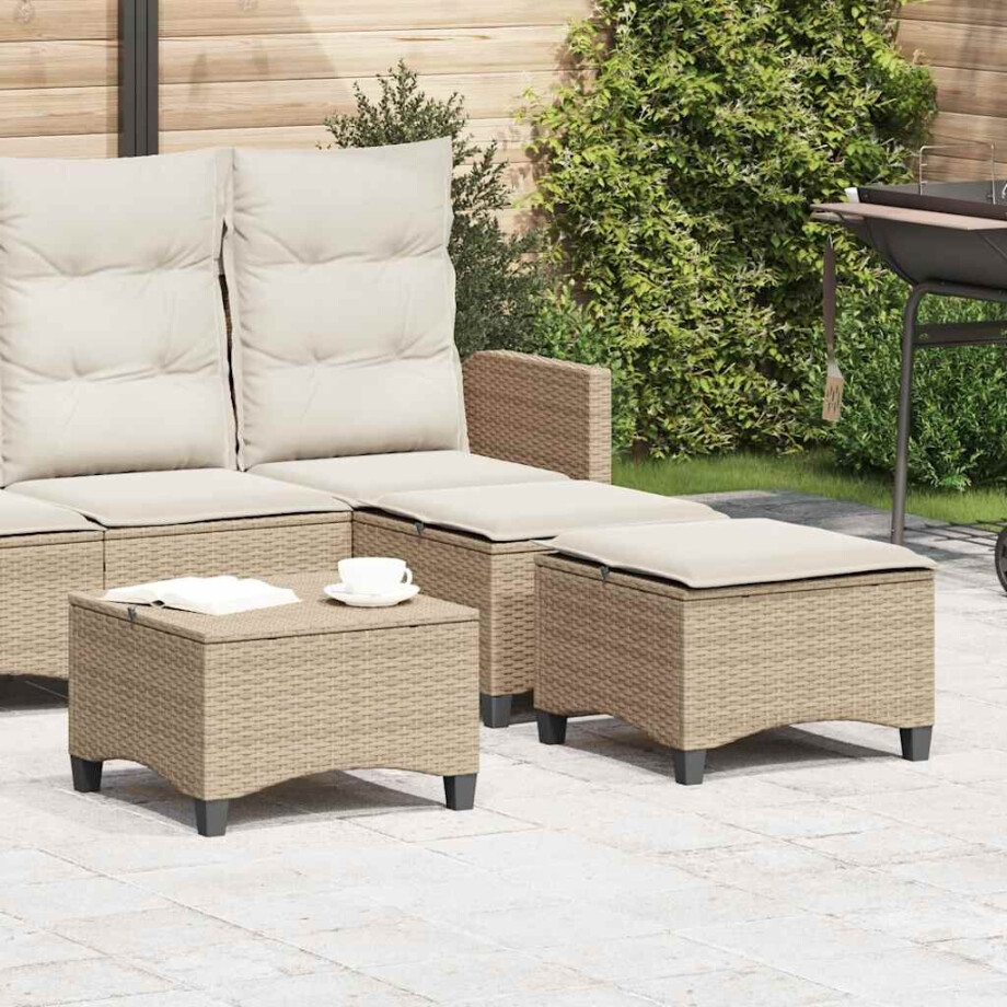 vidaXL Tuinkrukken met kussens 2 st 55x55x36 cm poly rattan beige afbeelding 1