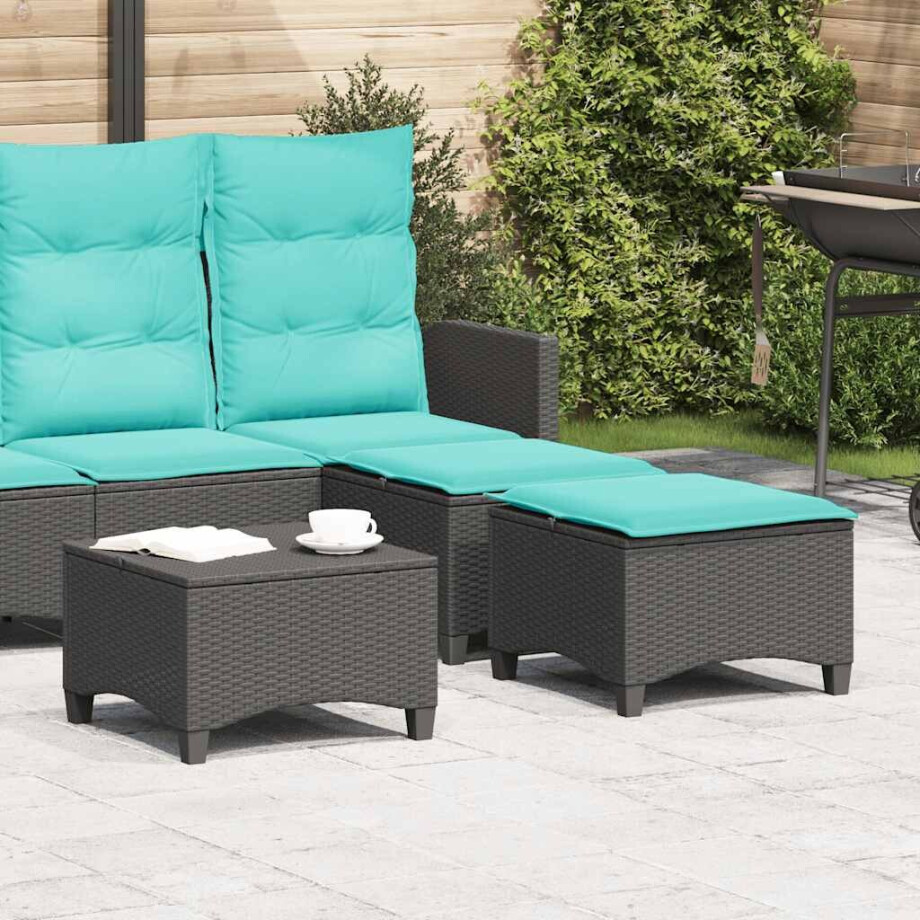 vidaXL Tuinkrukken met kussens 2 st 55x55x36 cm poly rattan zwart vidaXL Tuinkrukken met kussens 2 st 55x55x36 cm poly rattan zwart afbeelding 1