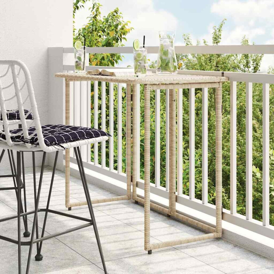 vidaXL Tuintafel inklapbaar 90x51x75 cm poly rattan beige vidaXL Tuintafel inklapbaar 90x51x75 cm poly rattan beige afbeelding 1