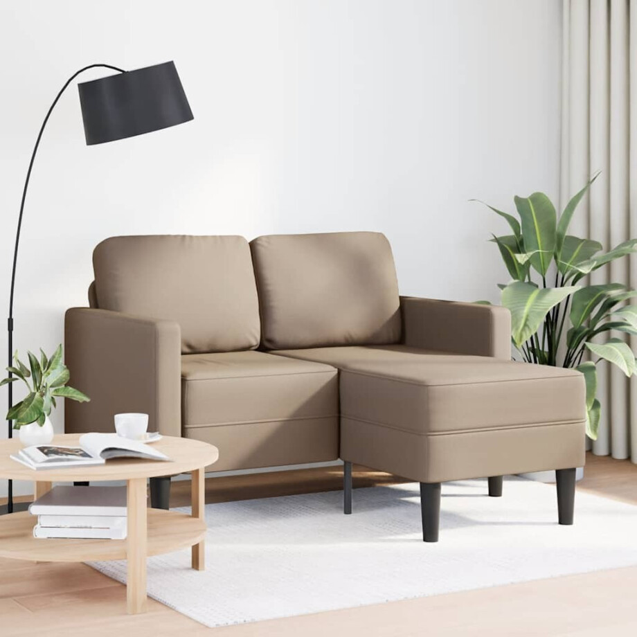 vidaXL 2-zitsbank met chaise longue L-vorm Cappuccino 125 cm Kunstleer afbeelding 1