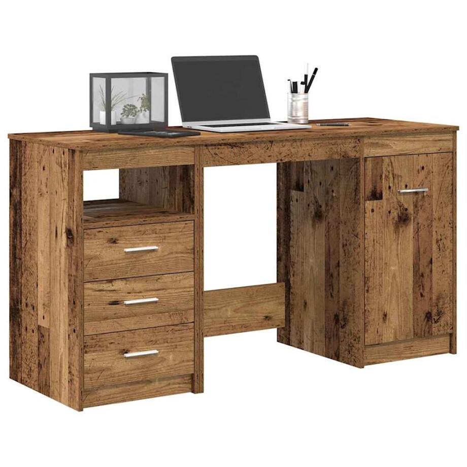 vidaXL Bureau met kast Oud hout Bewerkt hout afbeelding 1