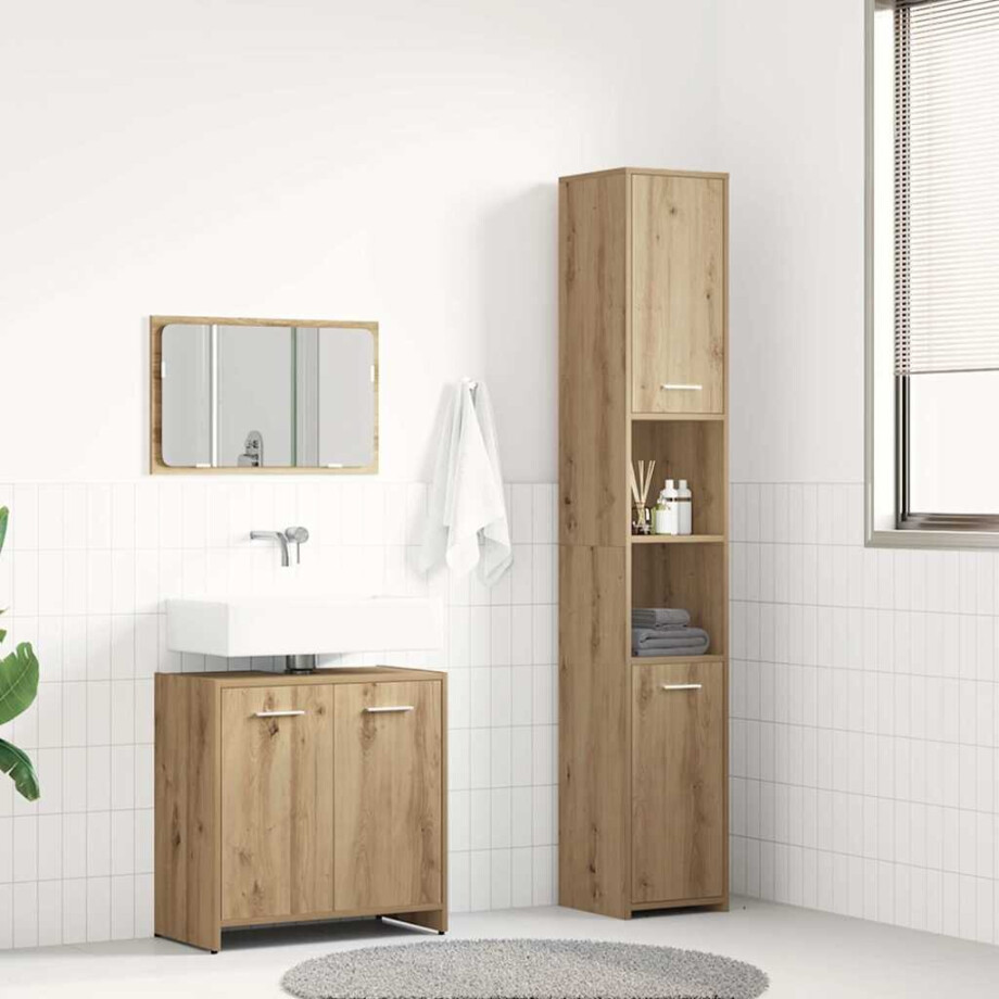 vidaXL 3-delige Badkamermeubelset bewerkt hout artisanaal eikenkleur afbeelding 1