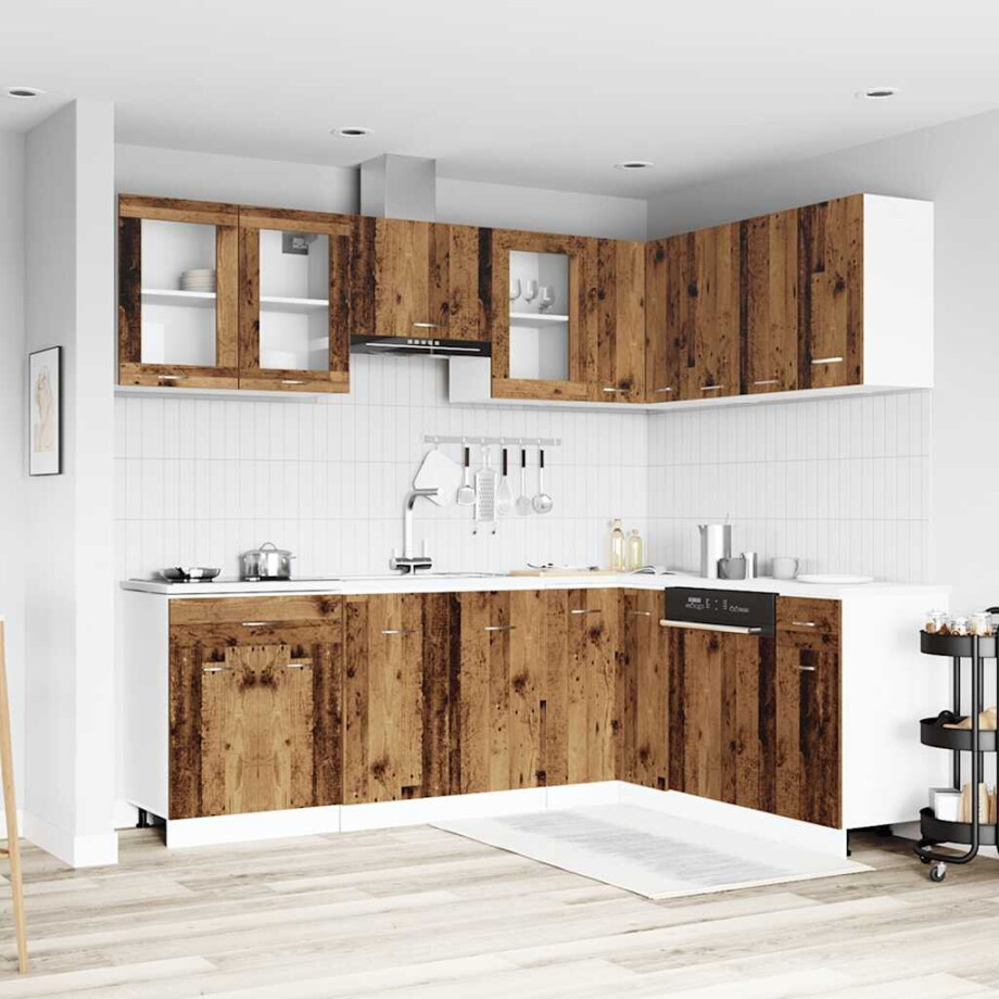vidaXL 11-delige Keukenkastenset Lyon bewerkt hout oud houtkleurig afbeelding 1