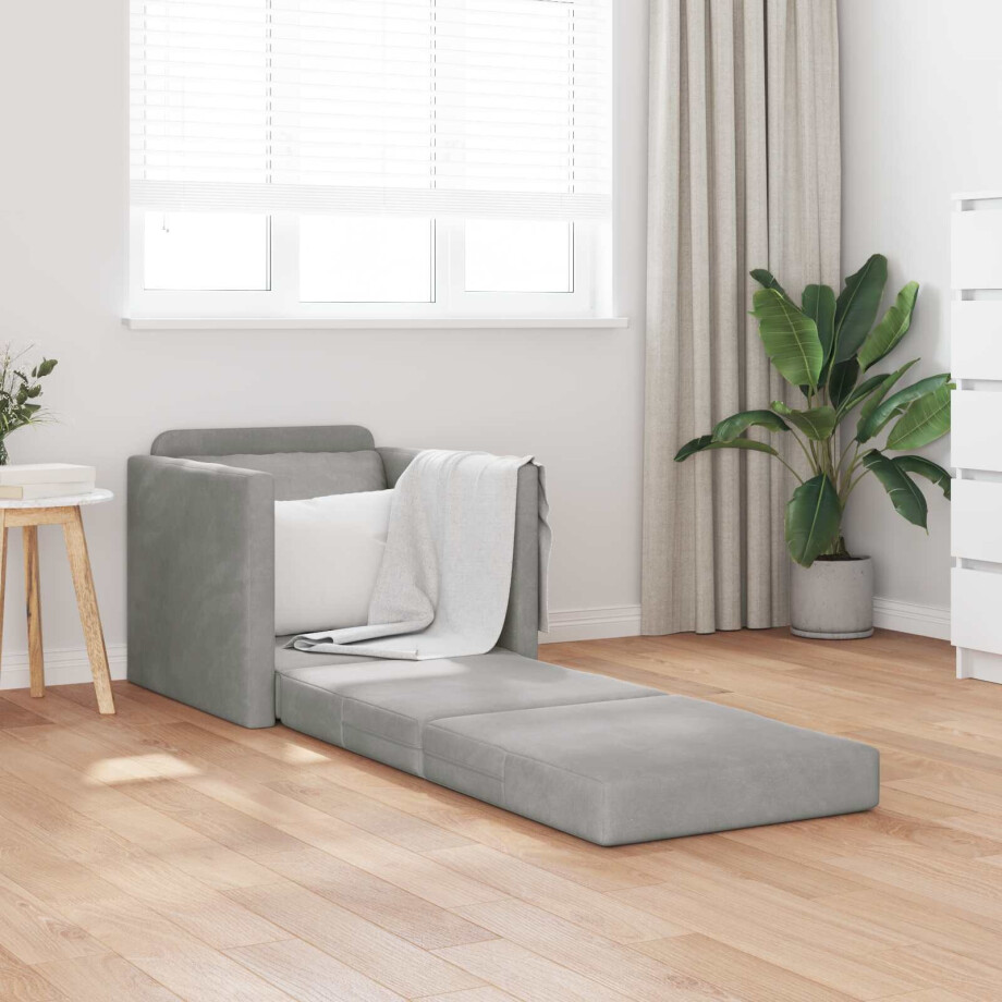 vidaXL Slaapbank Lichtgrijs 74 x 77 x 81 cm Fluweel afbeelding 1
