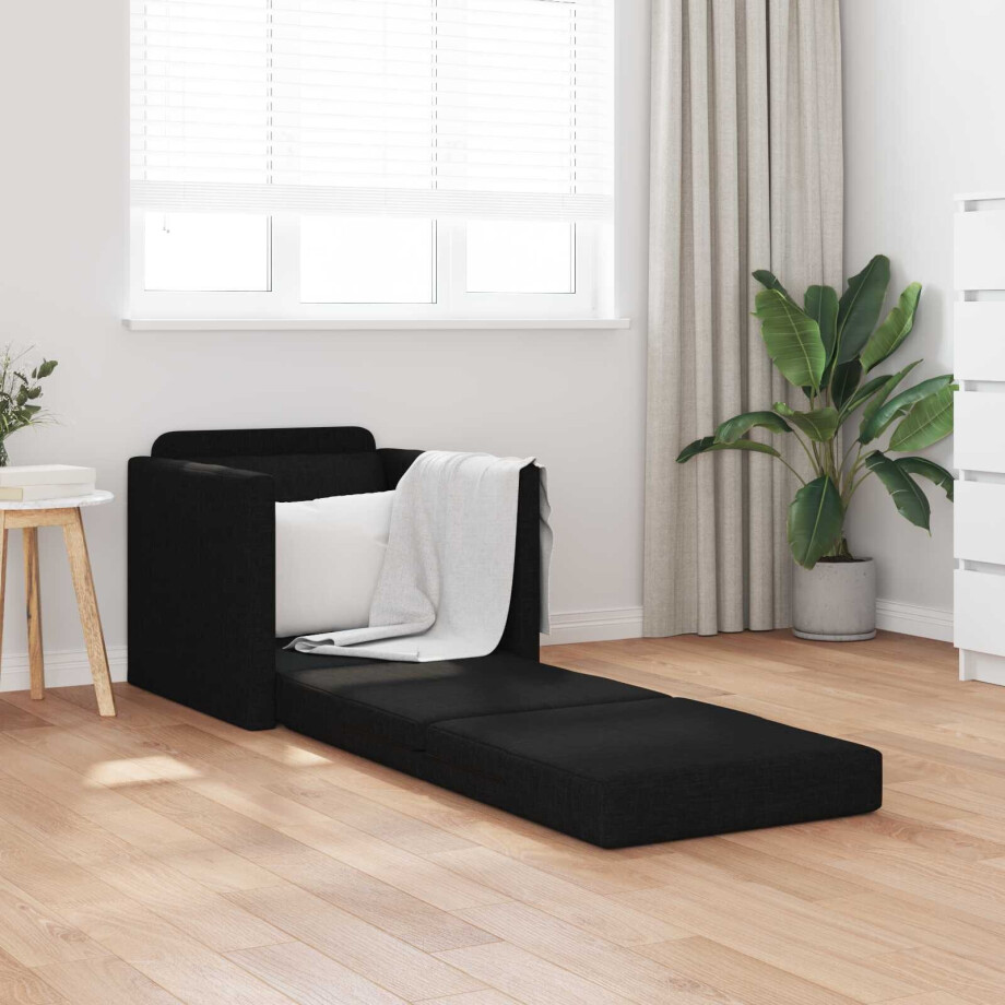 vidaXL Slaapbank Zwart 74 x 77 x 81 cm Stof vidaXL Slaapbank Zwart 74 x 77 x 81 cm Stof afbeelding 1