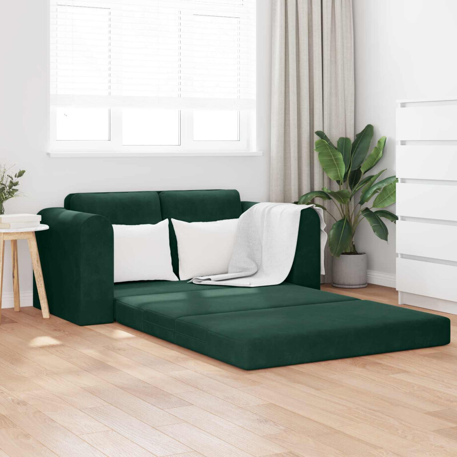 vidaXL Slaapbank Donkergroen 148 x 71 x 83 cm Fluweel vidaXL Slaapbank Donkergroen 148 x 71 x 83 cm Fluweel afbeelding 1