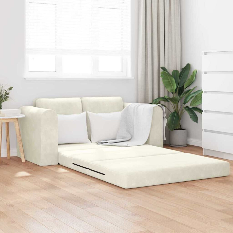 vidaXL Slaapbank Crème 148 x 71 x 83 cm Fluweel afbeelding 1
