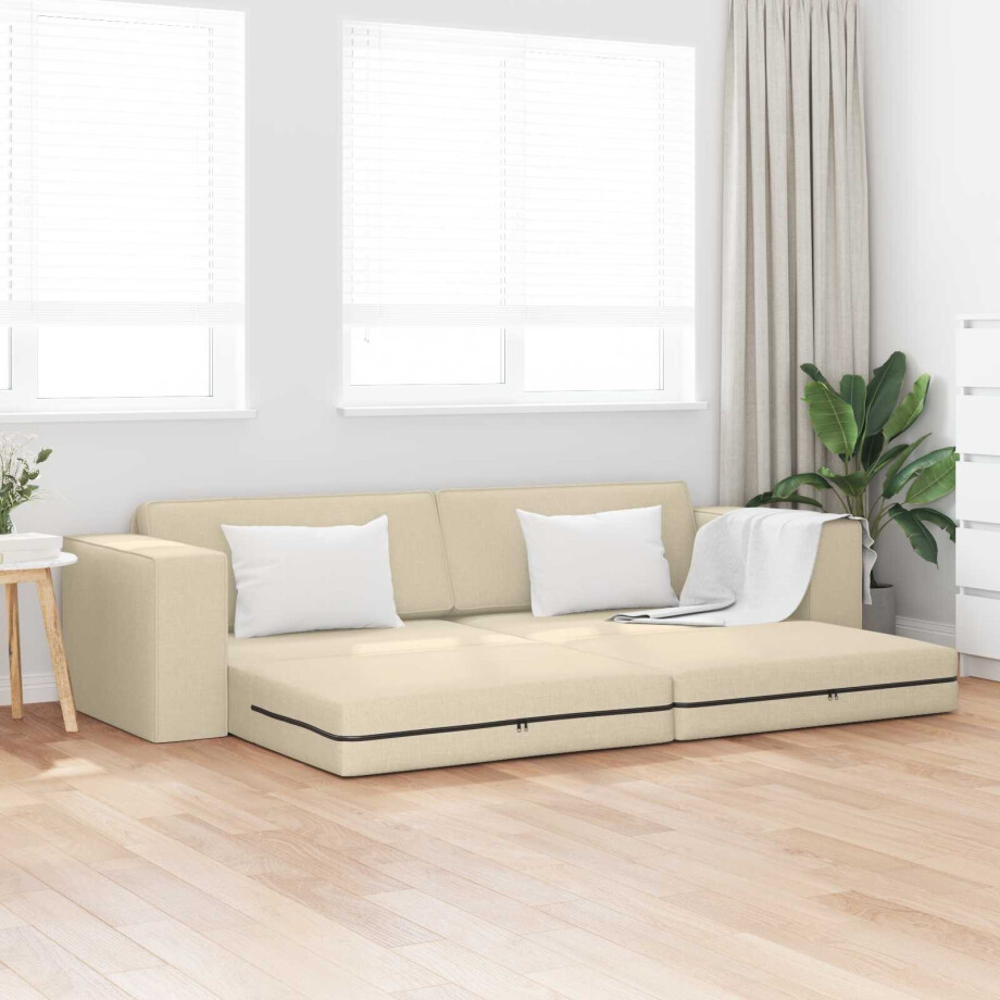 vidaXL Slaapbank Crème 245 x 78 x 77 cm Stof vidaXL Slaapbank Crème 245 x 78 x 77 cm Stof afbeelding 1