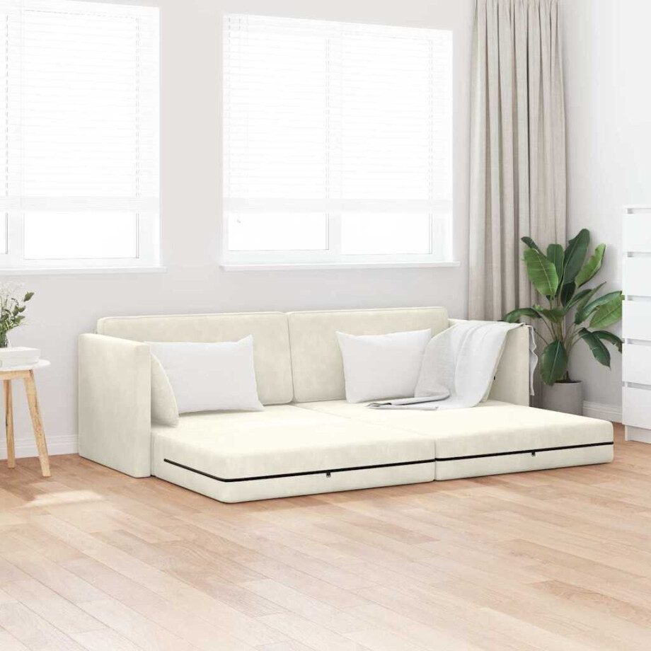 vidaXL Vloerslaapbank Crème 213 x 76 x 77 cm Fluweel afbeelding 1