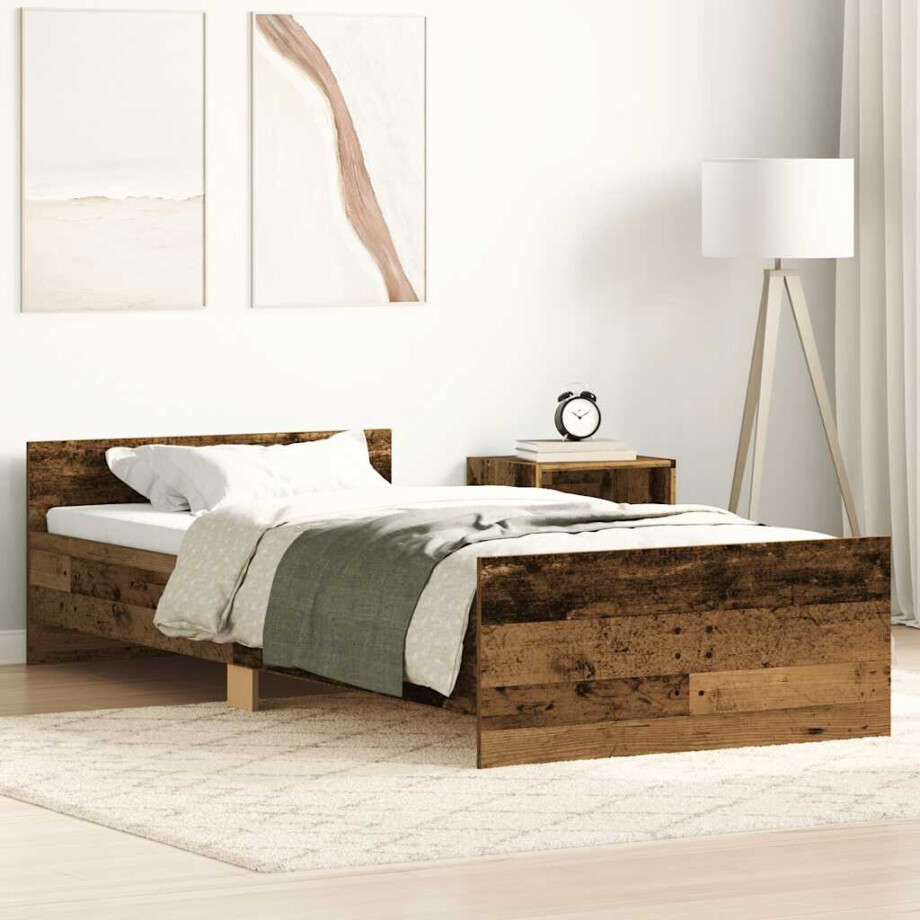 vidaXL Bedframe zonder matras bewerkt 90x190 cm bewerkt hout oud afbeelding 1