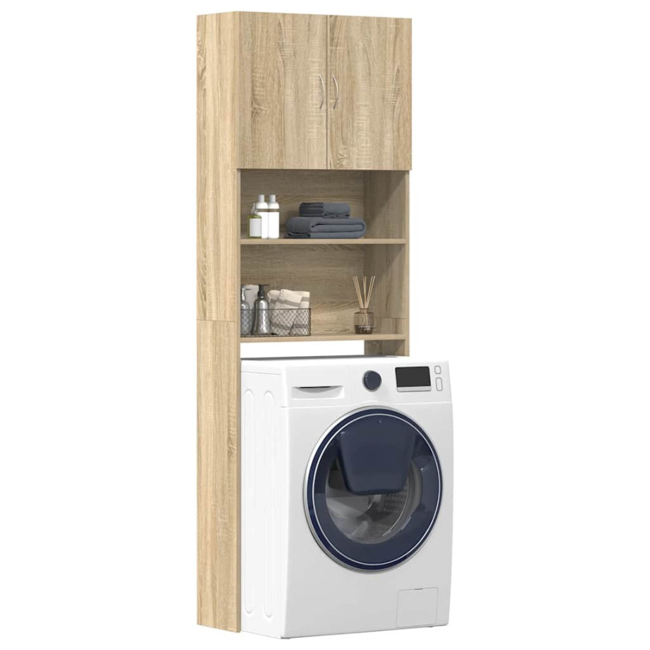 vidaXL Wasmachinekast 64x24x190 cm bewerkt hout en sonoma eikenkleurig afbeelding 1