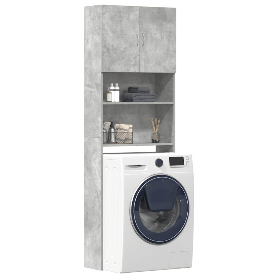vidaXL Wasmachinekast 64x24x190 cm bewerkt hout betongrijs afbeelding 1