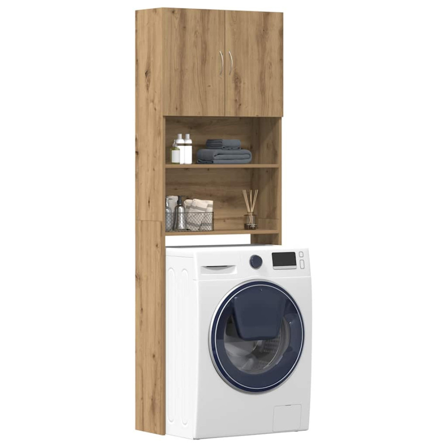 vidaXL Wasmachinekast 64x24x190 cm bewerkt hout artisanaal eikenkleur afbeelding 1