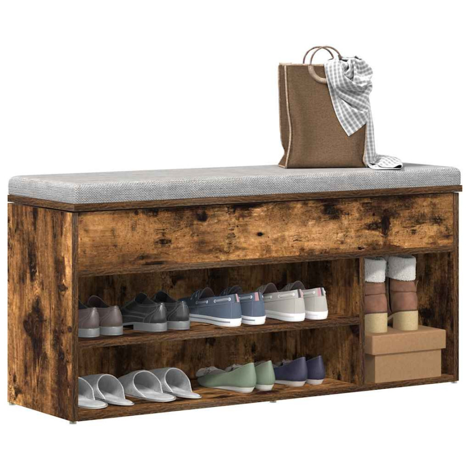 vidaXL Schoenenbank 102x30,5x45 cm bewerkt hout gerookt eikenkleurig vidaXL Schoenenbank 102x30,5x45 cm bewerkt hout gerookt eikenkleurig afbeelding 1