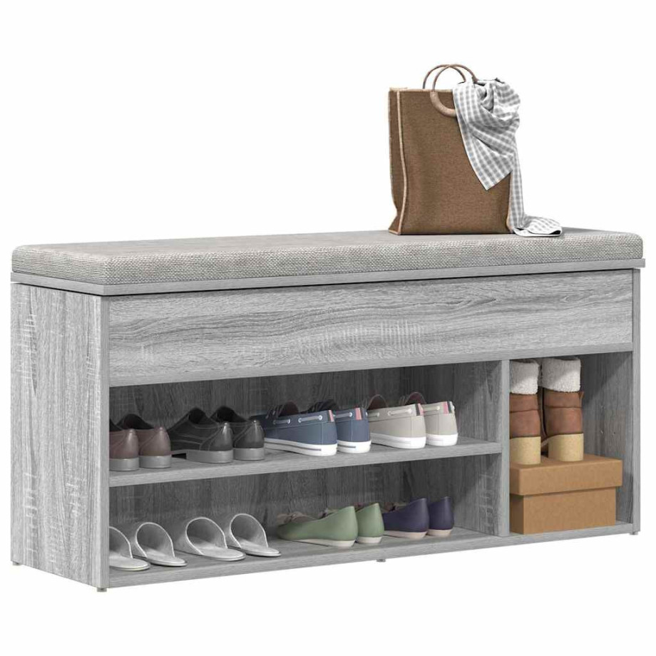 vidaXL Schoenenbank 102x30,5x45cm bewerkt hout grijs sonoma eikenkleur afbeelding 1