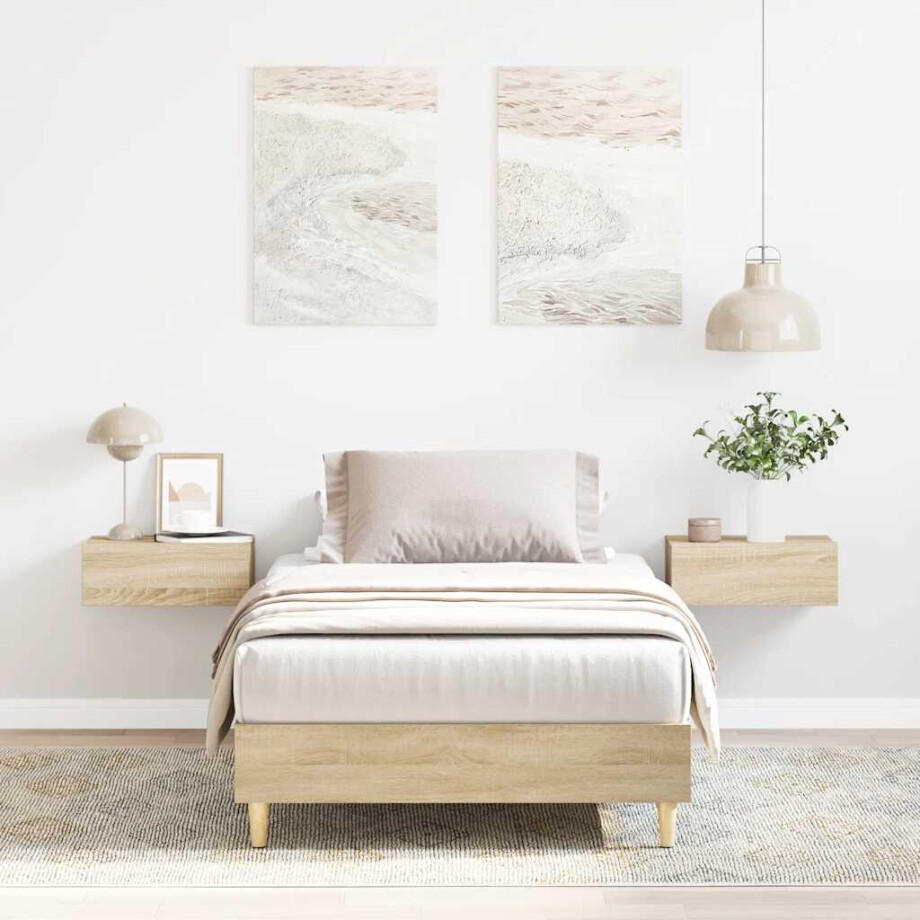 vidaXL Bedframe zonder matras 90x200 cm spaanplaat sonoma eikenkleurig afbeelding 1