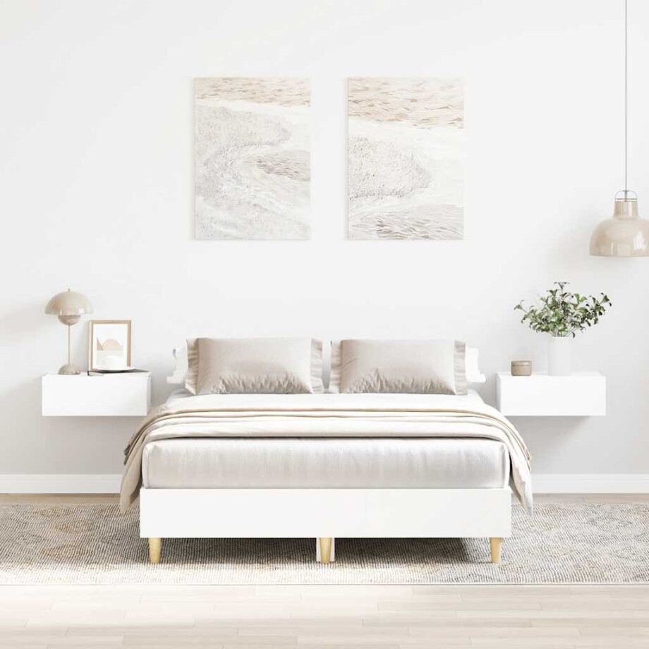 vidaXL Bedframe zonder matras 135x190 cm spaanplaat wit afbeelding 1