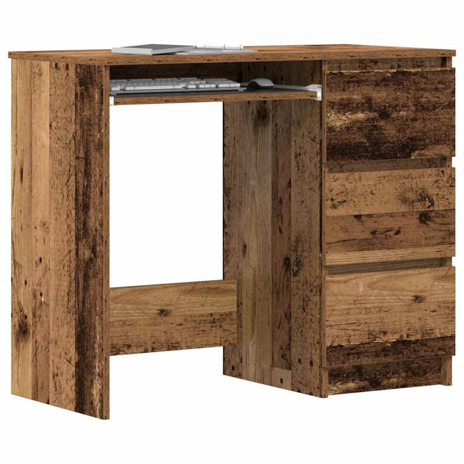 vidaXL Bureau 90x45x76 cm bewerkt hout oud houtkleurig afbeelding 1