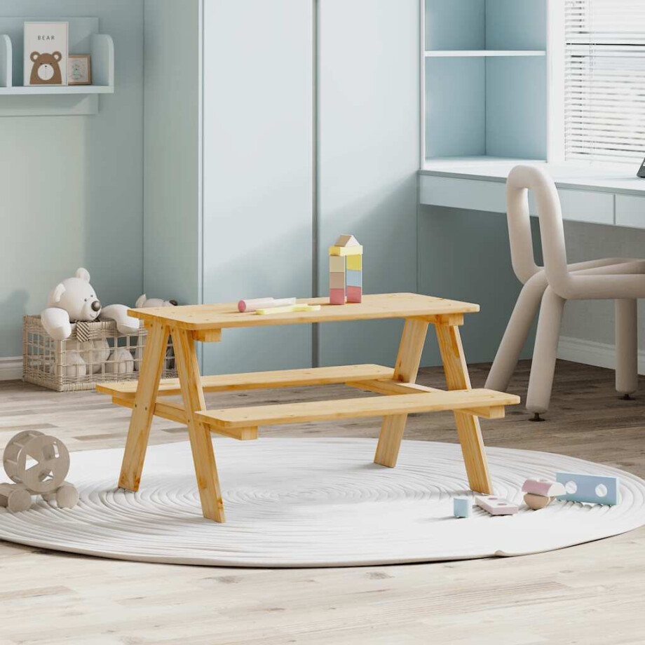vidaXL Kindertafel met banken 90x79,5x50 cm massief hout afbeelding 1