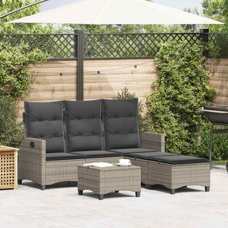 vidaXL 3-delige Tuinbankstel met kussens L-vormig poly rattan grijs afbeelding 1