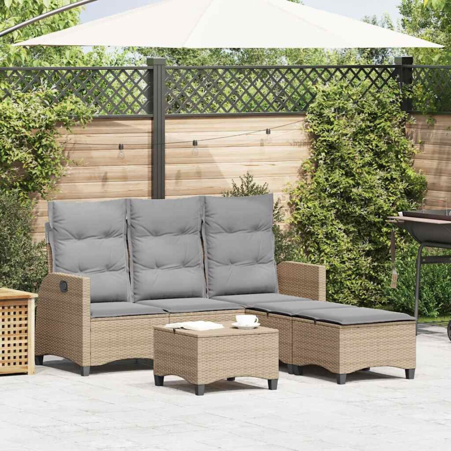 vidaXL 3-delige Tuinbankstel met kussens L-vormig beige poly rattan afbeelding 1
