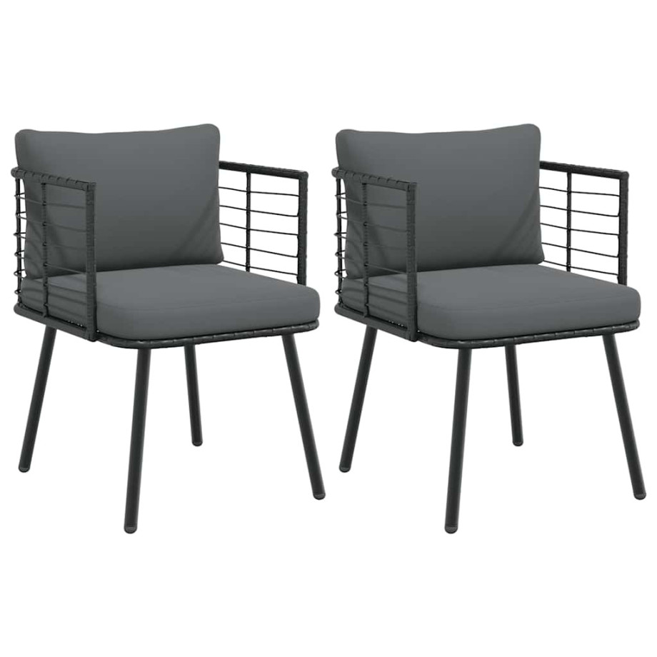 vidaXL Tuinstoelen 2 st met kussens poly rattan zwart afbeelding 1