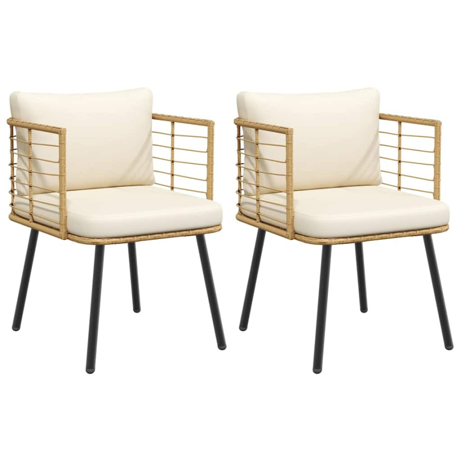 vidaXL Tuinstoelen 2 st met kussens poly rattan naturel afbeelding 1