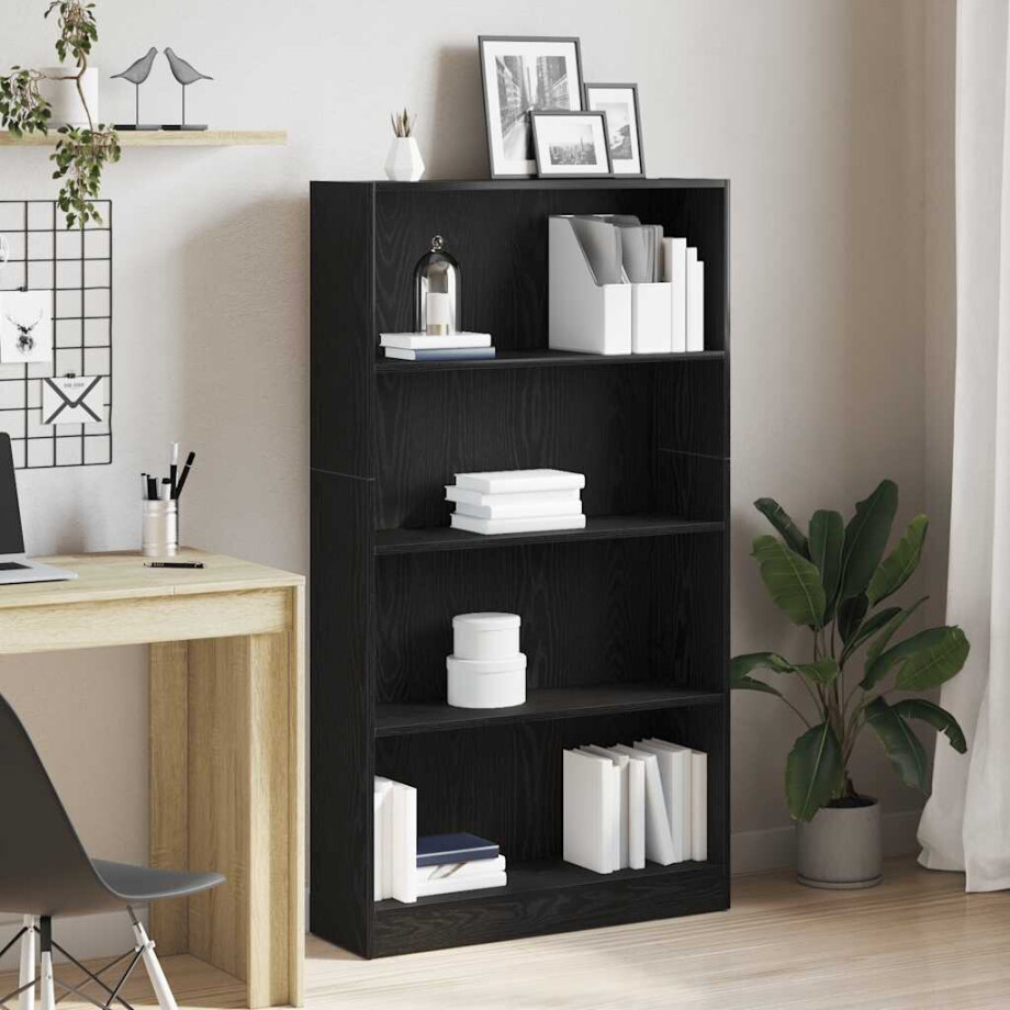 vidaXL Boekenkast 4-laags 80x24x143 cm spaanplaat zwart eikenkleurig afbeelding 1