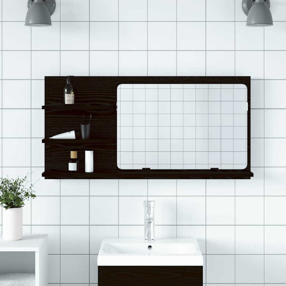 vidaXL Badkamerspiegelkast 90x11x45 cm bewerkt hout zwart eikenkleurig afbeelding 1