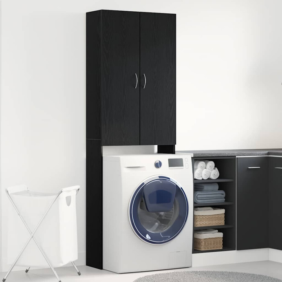 vidaXL Wasmachinekast 64x25,5x190 cm zwart eikenkleur afbeelding 1