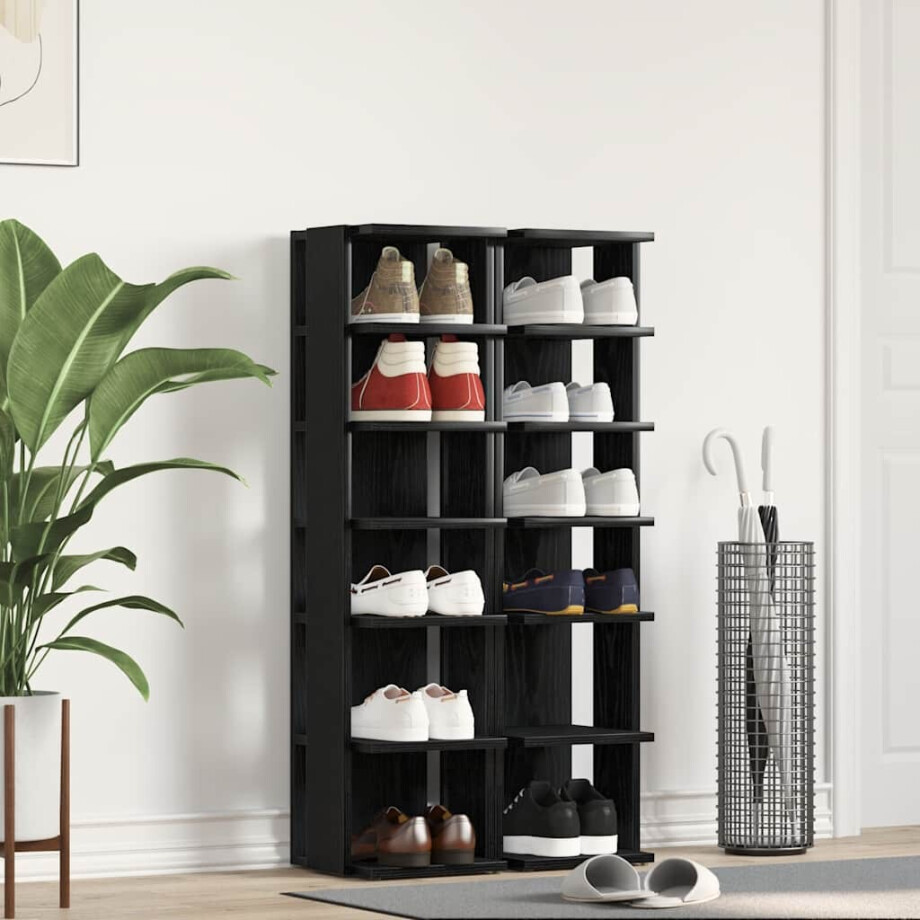 vidaXL Schoenenkasten 2 st 25x27x102 cm bewerkt hout zwart eikenkleur afbeelding 1