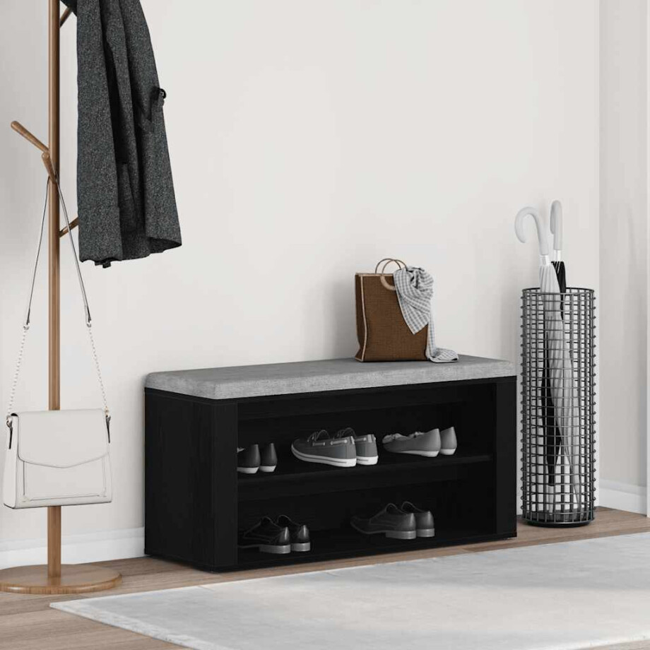 vidaXL Schoenenbank 100x35x45 cm bewerkt hout zwart eikenkleurig afbeelding 1