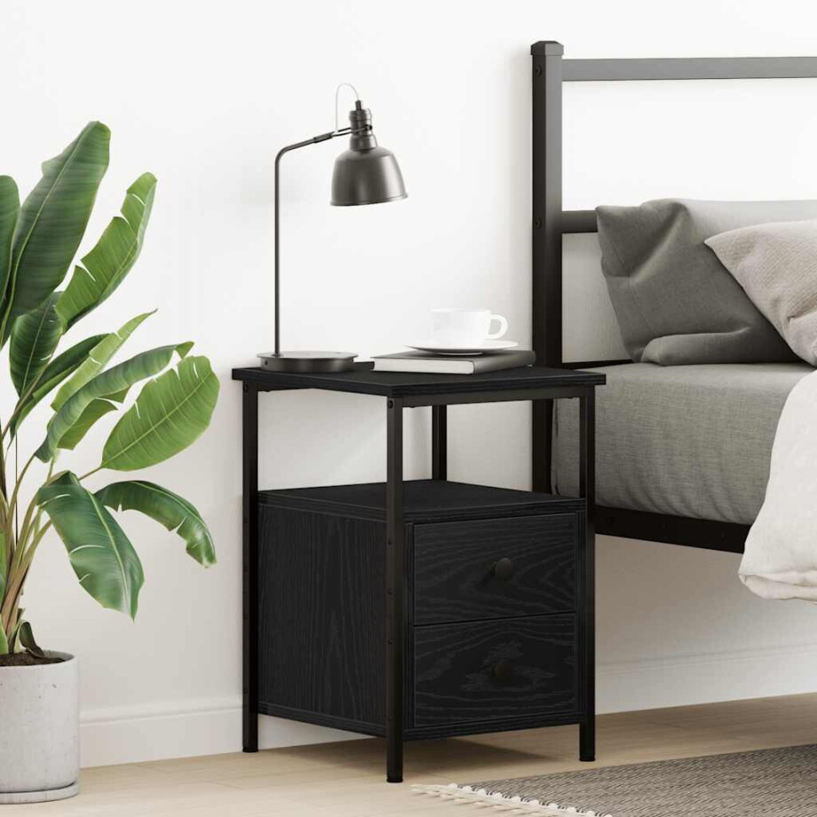 vidaXL Nachtkastje 34x35,5x50 cm bewerkt hout zwart eikenkleur afbeelding 1