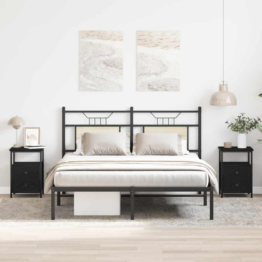 vidaXL Nachtkastjes 2 st 34x35,5x50 cm bewerkt hout zwart eikenkleurig afbeelding 1