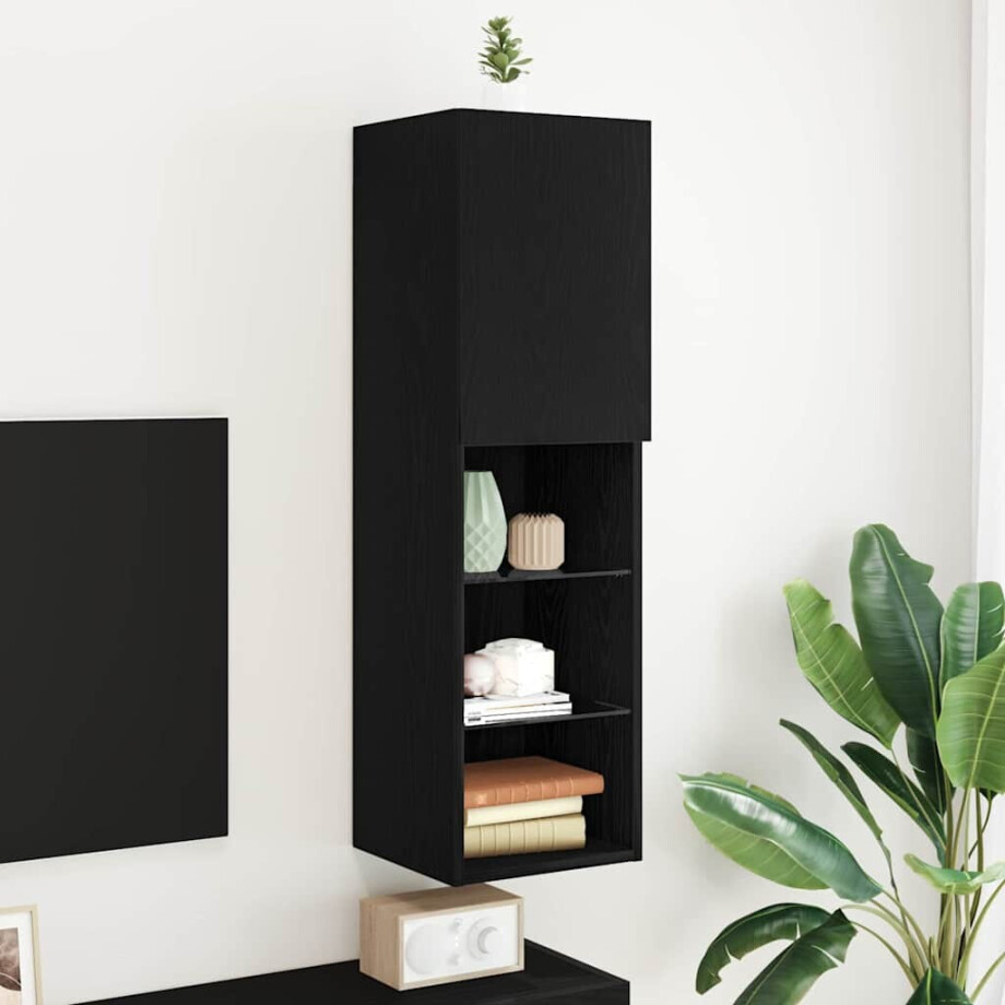 vidaXL Tv-meubelset Zwart Eiken 30,5 x 30 x 102 cm Bewerkt hout afbeelding 1
